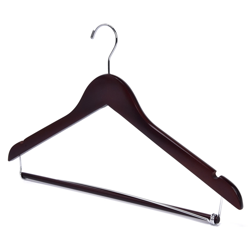 Custom Colored Wooden Clothes Hanger Wholesale Wood Trousers Hanger with Adjustable Bar